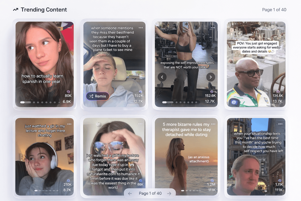 Discover and remix trending videos: interface from the supplied Veedeo concept